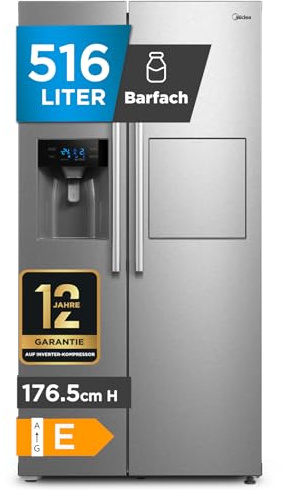 Midea KS-EIX 6.23 Side-by-Side Kühl-gefrierkombination/178,8 cm hoch/No Frost/Inverter Compressor/mit Barfach/Wasser-/Eisspender mit Festwasseranschluss/Twin Control