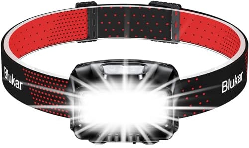 Blukar LED Stirnlampe Wiederaufladbar, Superhell 2000L Stufenlos Dimmbar Kopflampe mit 8 Lichtmodi, Sensor und Rotlicht, Leichtgewichtig Wasserdichte Mini Stirnleuchte für Campen, Angeln usw.