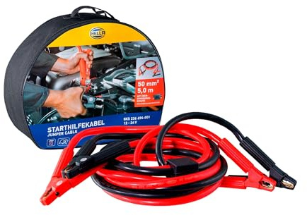 HELLA Starthilfekabel - Überbrückungskabel Auto - 5,0 Meter - Starterkabel für Benzin- und Dieselmotoren- mit Tragetasche - 8KS 236 694-001