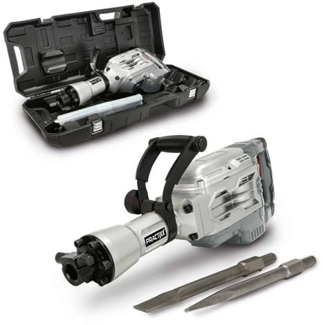Practixx Abbruchhammer PX-AB-55 | 55J Schlagkraft | 1700W | 1900BPM | Bohrhammer Betonhammer Stemmhammer mit Softgrip | SDS HEX Aufnahme | inkl. Spitz- und Flachmeißel (410mm) & Transportbox mit Räder