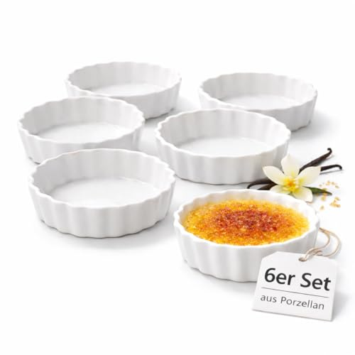 6 Stück Tarte Förmchen, Crème-Brûlée Schälchen Ø 11,5 cm Keramik, Mini Tarte Quiche Form