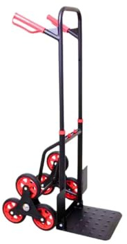 PROREGAL Klappbarer Profi-Treppensteiger Taurus 150kg TÜV Zertifiziert pannensichere Vollgummibereifung 110x45x61cm Rot-Schwarz Sackkarre Transportkarre Staplerkarre