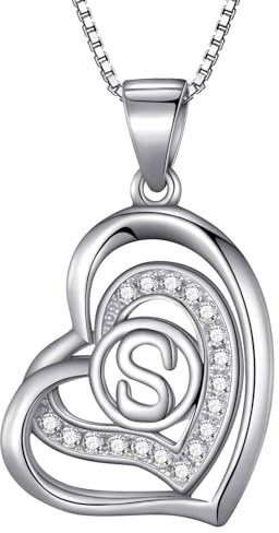 Morella Damen Halskette Herz Buchstabe 925 Silber rhodiniert mit Zirkoniasteinen weiß 46 cm