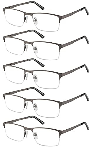 EYECEDAR Amcedar 5 stuks Lesebrille Herren Quadratischer Rahmen Metall Grau Edelstahl Material Federscharniere Enthalten Lesebrille 2.00