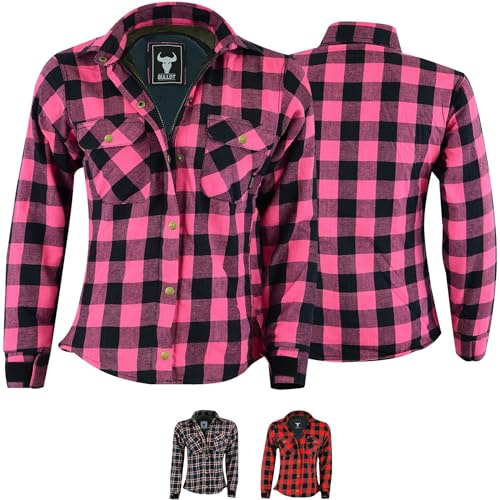 BULLDT Motorradhemd Damen mit abnehmbare 4CE-Protektoren (EN 1621-1) - Klassisch 100% Baumwolle Holzfäller Flanellhemd - Biker Motorradjacke mit Aramid-Kevlar-Futter bietet 360° Schutz Rosa - L