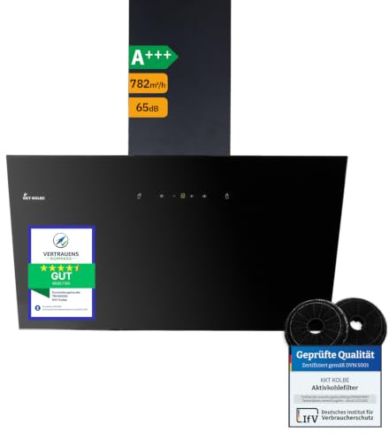 KKT KOLBE Dunstabzugshaube Wandhaube TRIO6025S, 60 cm kopffrei schwarz | Gestensteuerung, 782 cbm/h, Abluft und Umluft, Edelstahl, Glas, SensorTouch-Bedienung, LED-Beleuchtung