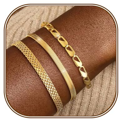 FUNElA 3 Stück Armband Damen Gold Silber Armreif 18k Vergoldet Edelstahl Armbander Set Goldene Wasserfest Stapelbare Verstellbare Armkette CZ Zirconia Knoten Armreifen Tennisarmband Chmuck für Frauen