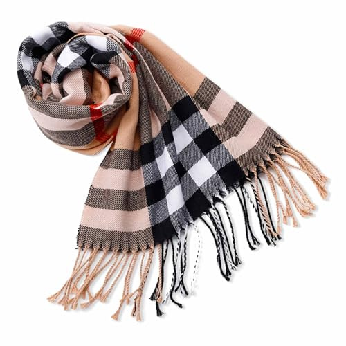 PUERHUACI Schal Kariert Damen Winter,Schal Herren Winter 35x190cm,Tuch Braun,Schals Winter Warmes Weiche Mode