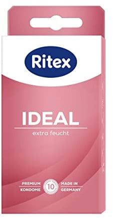 Ritex Kondome Ideal – Kondome extra feucht 10 Stück, gefühlsecht dünn mit Gleitgel für entspannten & intensiven Sex – Vegan, dermatologisch getestet, Made in Germany