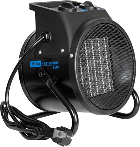 Güde Elektroheizer GEH 3000 P (3000 W Heizleistung, 2 Heizstufen (2000/3000 W) + Ventilatorfunktion, 238 m³/h max. Gebläseleistung, PTC-Keramik Heizelement, stufenloser Thermostat, Überhitzungsschutz)