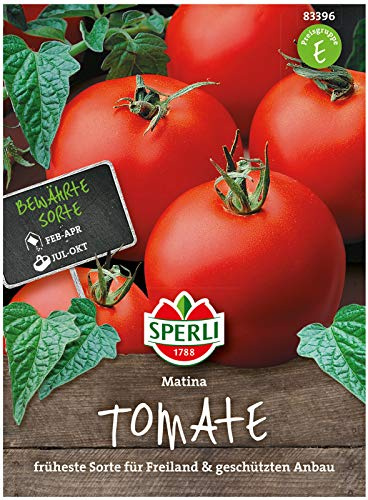 Sperli Salat-Tomatensamen Matina 83396 - samenfest, leuchtend rote platzfeste Früchte, fruchtig süß, aromatisch, frühreifend, für Freiland, Gewächshaus, Hochbeet, Kübel, sonniger Standort
