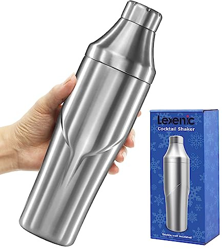 Lexenic Premium Cocktail Shaker 24oz - 18/8 Edelstahl -Getränke Shaker - Eingebautes Sieb Margarita Shaker für Home Bar, Picknick, Geschenk