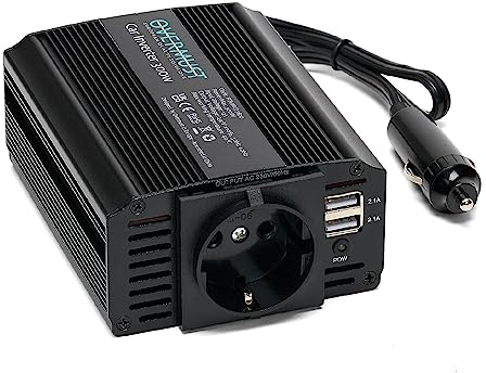 OVERMUST - Inverter für Auto 12 V 220 V 300 W | Adapter für Autostrombuchsen | Transformator mit 2 USB-Anschlüssen | Kühlgebläse | Automatische Abschaltung | Überspannungsschutz