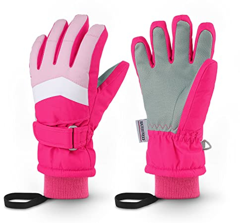 Homord Handschuhe Kinder, Wasserdicht Skihandschuhe Kinder Winterhandschuhe für Jungen und Mädchen, Warme Atmungsaktiv Schneehandschuhe Winter Thinsulate Fingerhandschuhe für 4-13 Jahre
