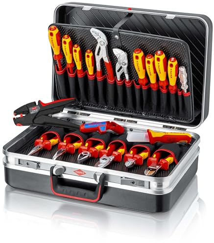 KNIPEX Werkzeugkoffer Vision24 Elektro, 00 21 20 | 20-teilig, für Elektroarbeiten, 24 l, mit Kippschlössern, Werkzeugkoffer gefüllt