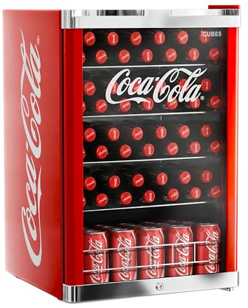 °CUBES Coca Cola Kühlschrank 115L | Getränkekühlschrank groß mit Glastür, perfekt für Partys & Gewerbe | Energieeffizient, 84,5 cm hoch, 104 kWh/Jahr - Flaschenkühlschrank groß