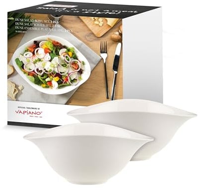 Villeroy & Boch - Vapiano Salatschalen-Set 2 teilig Weiß, Spülmaschinenfest, Mikrowellensicher, Salatteller, Servierschüsseln, Geschirr, Keramik Schalen, Schüsseln, Salatschüsseln, Premium Porzellan