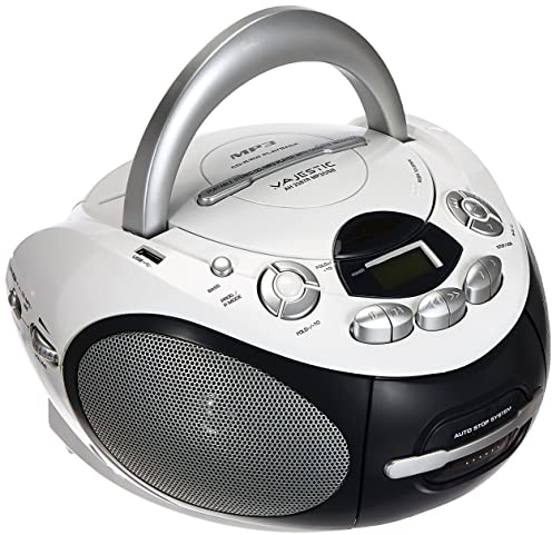 Majestic AH 2387R MP3 USB Tragbare Boombox mit CD/MP3-Player, USB-Eingang, Kassettenrekorder, Kopfhöreranschluss, ohne Radiofunktion, Weiß