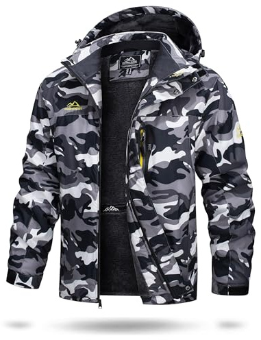 TACVASEN Herren Warme Skijacke Gefütterte Winterjacke Wasserabweisende Funktionsjacke mit Abnehmbarer Kapuzen