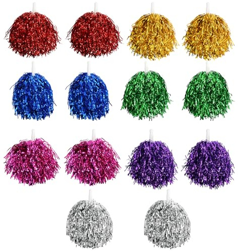 14 Stück Cheerleader Pompons, Pompons für Cheerleading, Handliche Cheerleader Pompons für Sportveranstaltungen, Tanz, Partys, Schulaktivitäten und Karneval