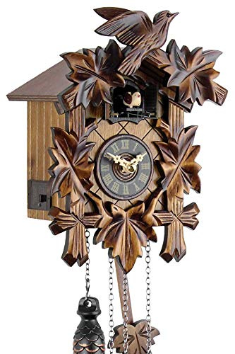 Engstler Schwarzwälder Kuckucksuhr aus Echtholz mit batteriebetriebenem Quartzwerk und Kuckuckruf - Angebot von Uhren-Park Eble Fünflaub 22cm- 522 Q