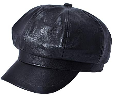 ZLYC Damen PU Leder Ballonmütze Schirmmütze Retro Baskenmützen | Wasserdichtes Leder Klassisch Kappe für Herbst Winter,Für Männer und Frauen geeignet