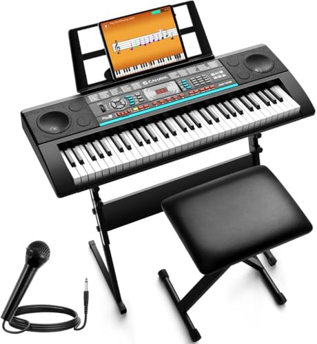 CAHAYA 61 Tasten Keyboard Piano Kit - Tragbare Keyboard E-Piano für Anfänger mit 128 Klängen, 60 Demonstrationsstück, 3 Unterrichtsmodi - Digital Piano mit klavierhocker, Keyboardständer, 1 Mikrofon