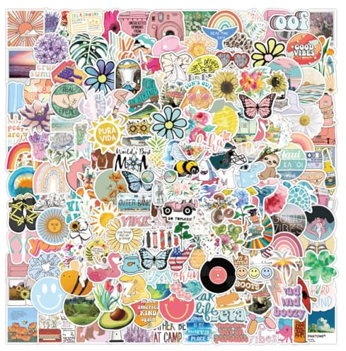 Ptyism 200 Stück Sticker Aesthetic，Vsco Stücke Aufkleber丨Wasserfeste Aufkleber，Wasserdicht Vinyl Stickers Vinyl Sticker set Für Sticker Laptop,Sammelalbum,Gitarre,Tasse,Wasserflasche,Mobiltelefon usw