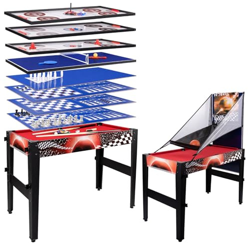 HLC 14 In 1 Multigame Spieletisch, Billard/Baketball/Tischtennis/Speed-Hockey/Bogen/Bowling/Lagerkugel/Hufeisen/Kragen/Schach/Tic-Tac-Toe/Mikado Spiel/Backgammon.