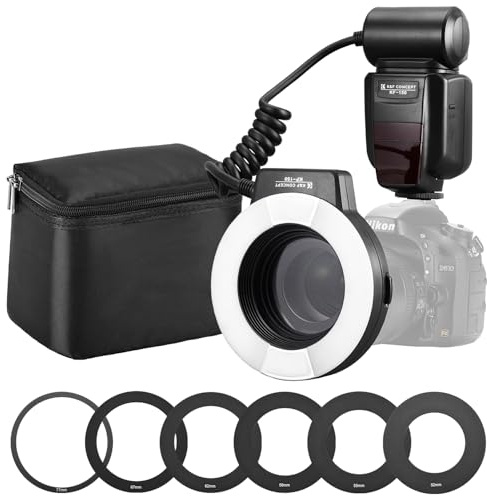 K&F CONCEPT TTL Makroblitz Ringblitz Ringleuchte Blitzgerät kompatibel mit Nikon DSLR GN 14 mit AF-Hilfslicht Adapterringe