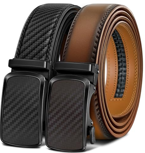 BULLIANT Ledergürtel Herren 2er, Gürtel Herren Ratsche Automatikschließe für Herren Verstellbar 35mm Breit mit Geschenkbox(Hellbraun/Schwarz,115cm/32-38 taille verstellbar)