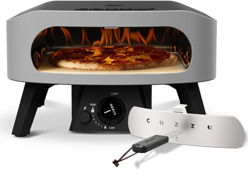 Cozze® 13 Pizzaofen CLASSIC | Gas 30 mbar | Gratis Cordierit Stein | Automatische Einschaltung | Integriertes Thermometer | Edelstahl | Schnellkochzeit 2 min, Schwarz