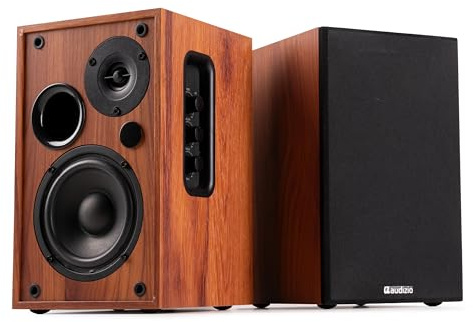 Audizio KS02-80W HiFi Lautsprecher Boxen Paar | Bluetooth | Regal Lautsprecher Boxen aktiv für Heimkino & Musik | Tieftöner & Hochtöner | Kompakt & Kraftvoll in Braun