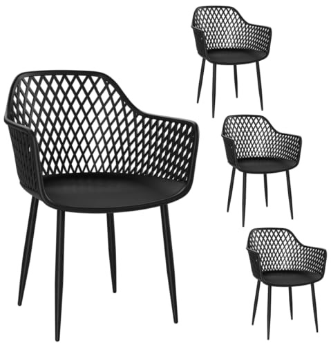 STEELSØN Quasira Gartenstühle 4er Set – Gartensessel wetterfest & UV-resistent – Outdoor Stühle für Balkon/Garten/Terrasse – Loungesessel Schwarz bis 120 kg – Schalenstuhl aus Kunststoff mit Armlehnen