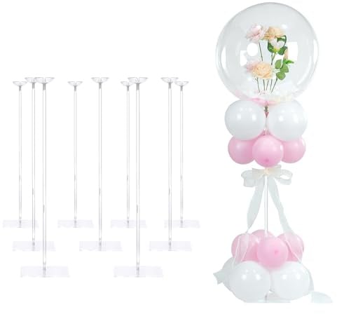 YALLOVE 10 Stück Acryl Ballonständer für Tisch Höhenverstellbar 20/40/60cm | Klares Ballonstabhalter mit Fuß für Hochzeit Geburtstag Party Tisch Dekorationen