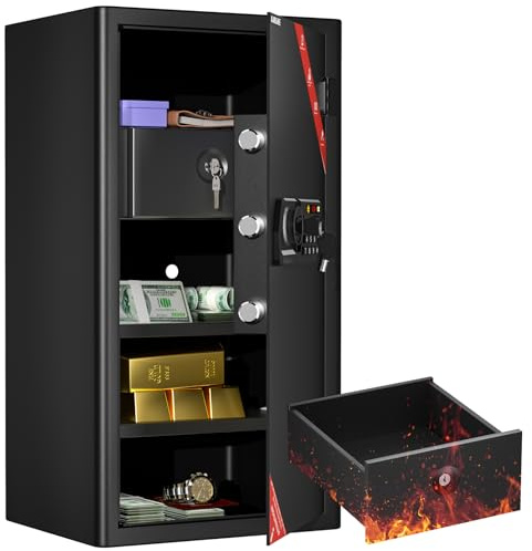 KABISAFE Safe Tresor Feuerfest mit Feuerfeste Schublade, 82L Großer Safe für Zuhause, Möbeltresor mit Zahlenschloss, Digitaler Tresor mit Alarmanlage, Wandtresor für Schmuck Bargeld Dokumente