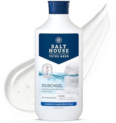 SALTHOUSE Totes Meer Therapie Duschgel mit Aloe Vera pH-hautneutral - 250ml | mit Totes Meer Mineralien und Panthenol, sanfte Reinigung ohne Auszutrocknen - Basispflege bei Neurodermitis und Psoriasis