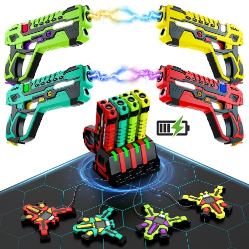 Wiederaufladbares Laser Tag Set 4 – VATOS Laser Tag mit 4er Set mit Westen | Infrarot Laser Tag Set Spiel für Kinder Teenager Erwachsene Familiengruppe Drinnen Draussenr Garten Aktivität