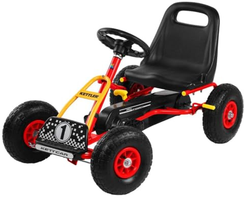 KETTLER Kettcar Retro | Go-Kart | mit Handbremse & Luftbereifung (Rot)