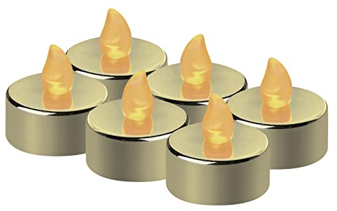 EMOS LED-Teelichter gold, 6 Stück flammenlose Kerzen mit Flacker-Effekt, Dekoration für Weihnachten, Weihnachtsbaum, Allerheiligen, IP20 Innen, Batterie, warmweiß, DCCV13