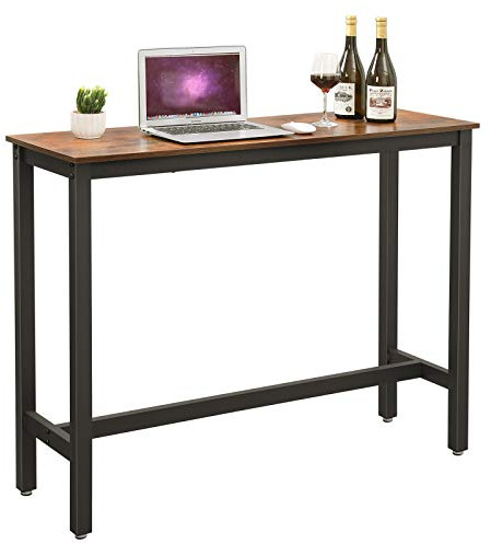 VASAGLE Schreibtische, 120 x 40 x 100 cm, Stehtisch, Bartisch schmal, stabiles Metallgestell, Industrie-Design, vintagebraun-schwarz LBT12X, Holzspanplatte, Stahl, 40 x 120 x 100 cm