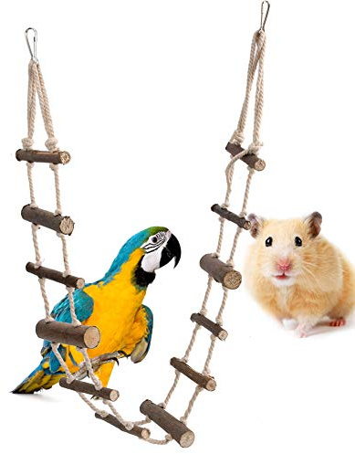 Fdit Vogelleiter Spielzeug Hamster Treppen Holz Flexible Hängebrücke Kletterschaukel für Papagei Wellensittich Sittich Nymphensittich African Grey Hamster Eichhörnchen