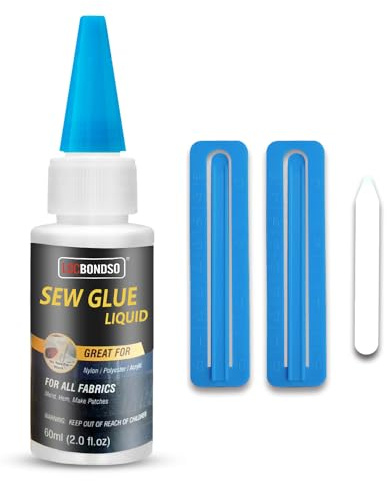 LOCBONDSO Textilkleber Waschmaschinenfest Extra Stark (60ml Weiß)，permanenter Kleber Für Polyester, Nylon, Jeans,Kann mit Kleidungsflicken kombiniert werden| Waschbar bis 98°C