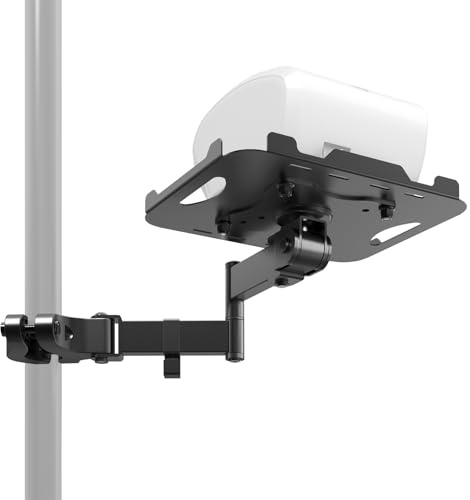 Beamer & Thermodrucker Halterung, Quick-Clamp, verstellbar, 5kg, Ø2,8-6cm | Ablage 18x23 cm, Schwenkarm, Schnellmontage ohne Bohren, für Beamer & Drucker, platzsparend für Werkstatt, Büro & Garage