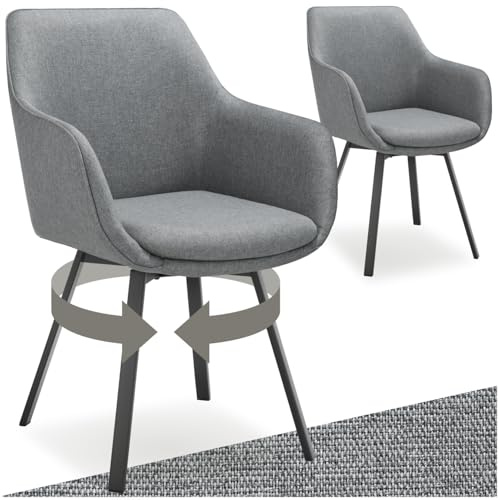 tectake® 2er Set Stuhl drehbar, Esszimmerstühle mit Armlehne, Küchenstühle, Stühle Esszimmer, Drehstühle für Dining Lounge, Esstisch, Schminktisch, Armlehnstuhl, Esszimmermöbel - anthrazit