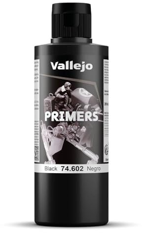 Vallejo Surface Primer Schwarz 200 Ml. Mattes Finish für Airbrush, schnelltrocknend und hohe Haftung für Figuren und Modelle. Ideal für präzise Anwendungen in der Modellbau-Serie.