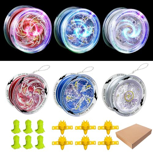 YANGUN 6 Stück JoJo, LED Licht YoYo mit Saiten und Fingerling, Responsive Yoyo, Yoyo Mit LED-Effekt für Anfänger, Kinder, Erwachsene