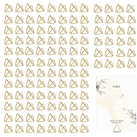 CDIYTOOL 120 Stück Tischkartenhalter Dreieck Tischnummernhalter für Hochzeit Tischnummern Fotos für Geburtstag Party Büro Name (Gold)
