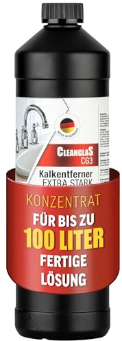 CleanglaS CG3 Kalkentferner 1L | Extra stark | Konzentrat für max. 100 Liter | Entkalker und Rostumwandler | Kalkreiniger | Rostentferner | Urinstein- und Kalklöser | Phosphorsäure | Dusche, Bad & WC