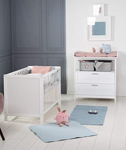 roba Babyzimmer Set 2 teilig - Wickelkommode Hamburg mit Wickeltisch abnehmbar & 2 Schubladen + Babybett 60 x 120 cm mit Funktion als Beistellbett - Holz weiß